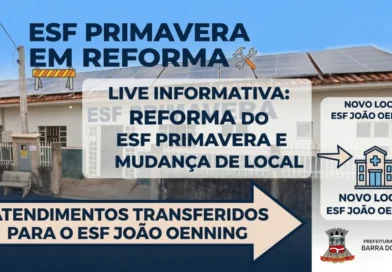 ESF Primavera entrará em reforma e atendimentos serão transferidos para o ESF João Oenning
